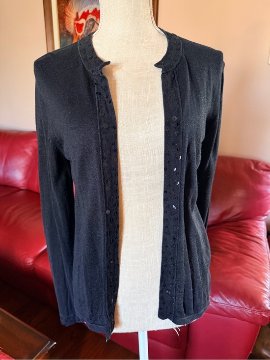 august silk Sweaters - August Silk Black Open-Front Sequined-Trim Cardigan